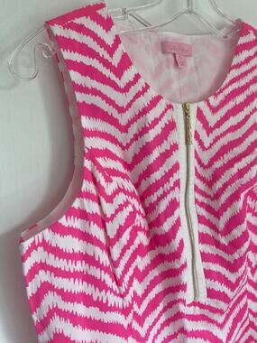 NWT Lilly Pulitzer Penelope Shift Dress 10 Pink White Zebron Chevron Bamboo Zip